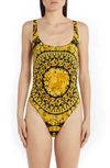 Versace Barocco Classico One Piece Swimsuit In Gold Print