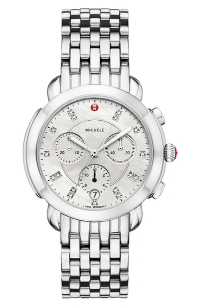 Michele Sidney Chronograph Diamond Watch Head & Bracelet, 38mm In Silver/ Mop