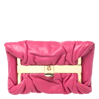 Pre-owned Miu Miu Peonia Pink Nappa Leather Gold Frame Clutch