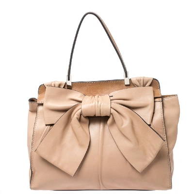 Pre-owned Valentino Garavani Beige/brown Leather Aphrodite Bow Bag