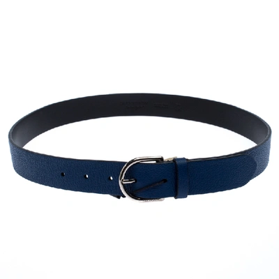 Pre-owned Burberry Blue Leather Alex Buckle Belt 90cm