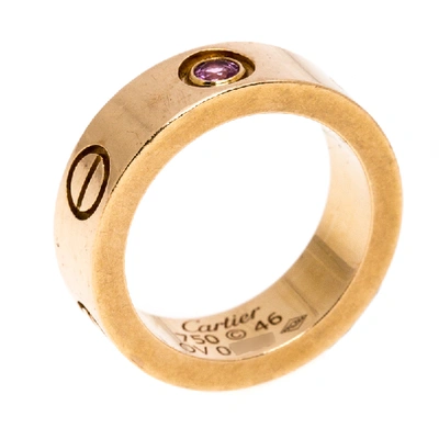Pre-owned Cartier Love Pink Sapphire 18k Rose Gold Band Ring Size 46