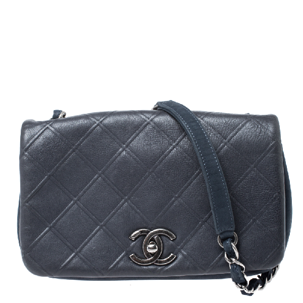 Pre-Owned Chanel Grey/navy Blue Quilted Leather Small Crossbody Bag | ModeSens