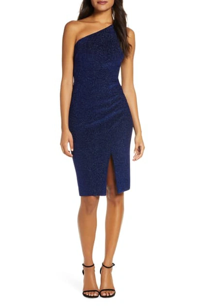 Vince Camuto One-shoulder Glitter Knit Body-con Dress In Cobalt