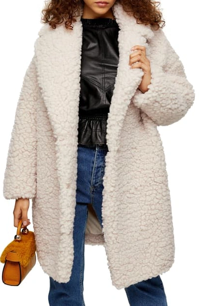 Topshop Frenchy Big Borg Coat In Stone