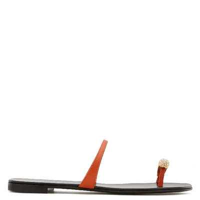 Giuseppe Zanotti 10mm Embellished Leather Toe Ring Sandal In Orange