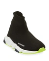 Balenciaga Speed Sock Sneakers With Tricolor Sole, Toddler/kids In Black