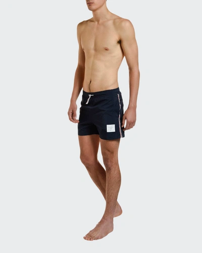 Thom Browne Short-length Grosgrain-trimmed Swim Shorts In Navy
