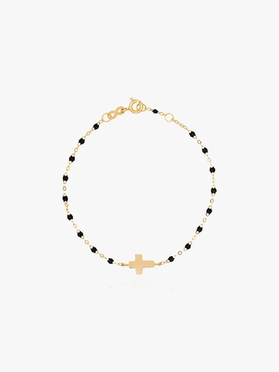 Gigi Clozeau 18k Yellow Gold Cross 17 Cm Beaded Bracelet In Black