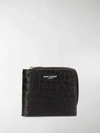 Saint Laurent Matte Crocodile Embossed Zip-around Wallet In Black