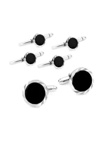 David Donahue 3-pair Onyx & Sterling Silver Stud Cufflink