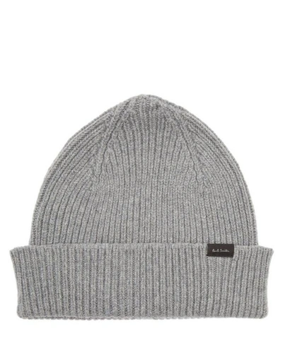 Paul Smith Ribbed Cashmere-blend Beanie Hat In Slate Grey