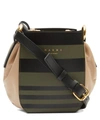 Marni Gusset Striped Leather Shoulder Bag In Moss And Black