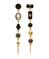 Grainne Morton Gold-plated Asymmetric Multi-stone Five Charm Victorian Drop Earrings In Black