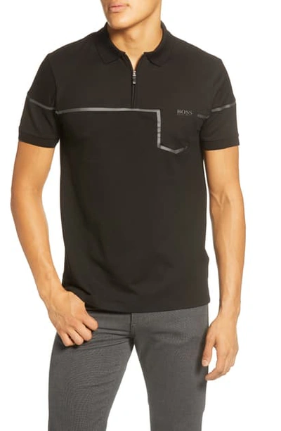 Hugo Boss Philix Slim Fit Texture Block Performance Polo In Black