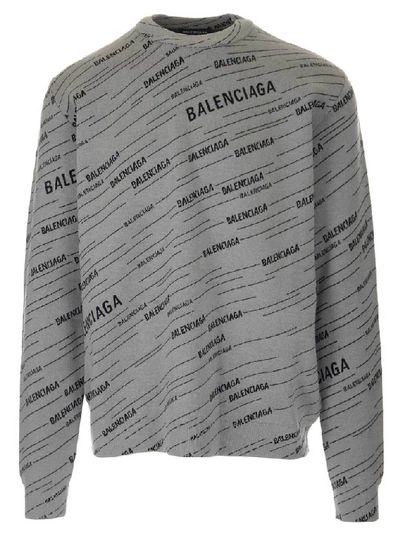 Balenciaga Diagonal Logo Crewneck Sweater In Grey