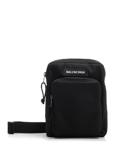 Balenciaga Logo-patch Canvas Cross-body Bag In Black