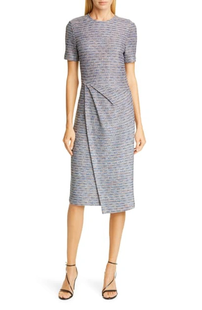 St John Collection Space Dyed Ribbon Tweed Sheath Dress In Scuba Blue Multi