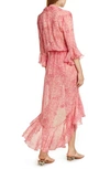 ADRIANA DEGREAS RUFFLED HYDRANGEA PRINT SILK COVER-UP DRESS,VTLG0588V20