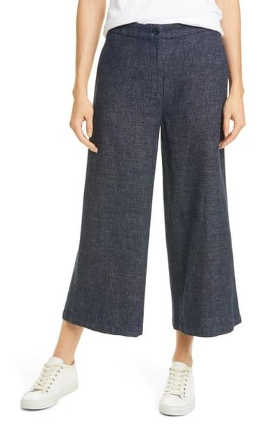 Eileen Fisher Cropped Organic-cotton Wide-leg Pants In Indigo