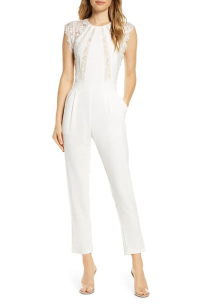 Adelyn Rae Jessie Lace Inset Jumpsuit In White-nude