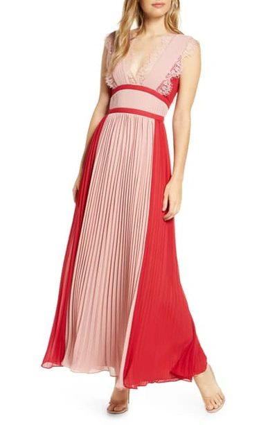 Adelyn Rae Elliot Pleated Maxi Dress In Cherry -blush