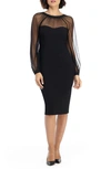 Maggy London Illusion Lace Long Sleeve Cocktail Dress In Black