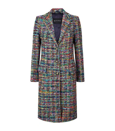 Etro Tweed Single Breasted Coat In White
