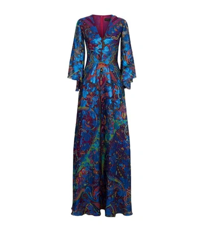 Etro Floral Print Dress With Lurex Trim In Multicolor