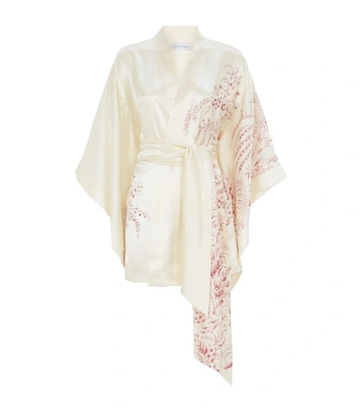 Carine Gilson Short Silk Floral Print Kimono Dressing Gown