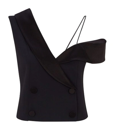 Alice And Olivia Taylor Double Breasted One Shoulder Top In Black