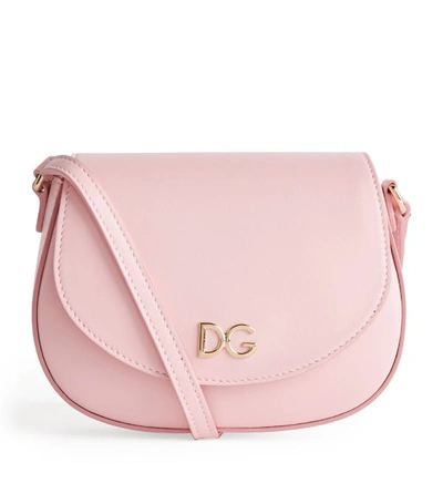 Dolce & Gabbana Kids' Calfskin Leather Side Bag With Dg Logo In Pink