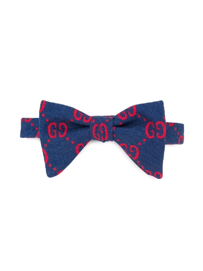 Gucci Babies' Gg Patterned Bow Tie In Blue