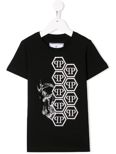 Philipp Plein Junior Kids' Skull And Diamond T-shirt In Black