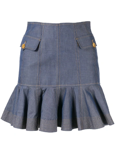 Acler Delton Flare Denim Mini Skirt In Blue