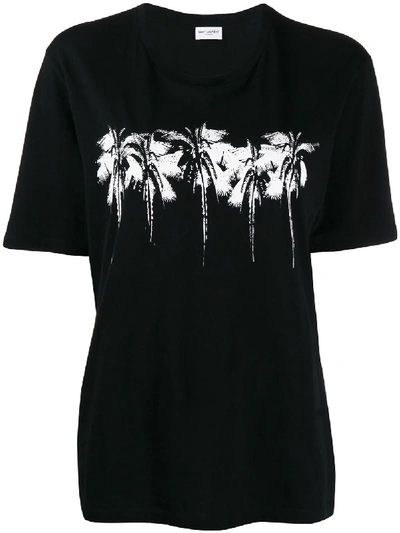 Saint Laurent Palm Tree Printed T-shirt In Black