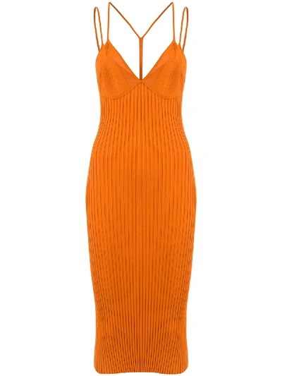 Dion Lee Layered Bra Ribbed Midi Dress In Orange