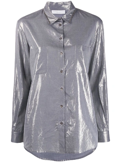 Fabiana Filippi Beaded-collar Lamé Shirt In Grey