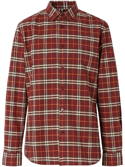 Burberry Checkered Long-sleeved Shirt In Red