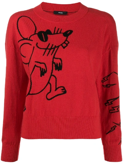 Diesel Mouse Knitted Long Sleeve Jumper In Red