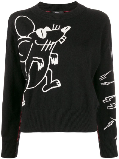 Diesel Mouse Knitted Long Sleeve Jumper In Black