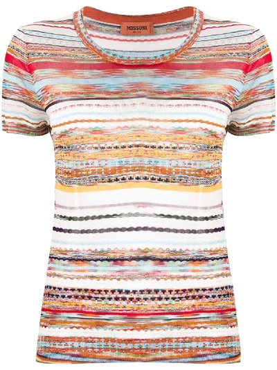 Missoni Striped Crochet-knit T-shirt In Red