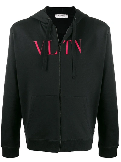 Valentino Vltn Zipped Hoodie In Black