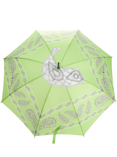 Natasha Zinko Bird-print Logo Umbrella In Green