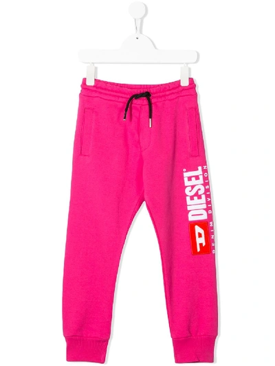 Diesel Kids' Logo Print Track Pants In Pink