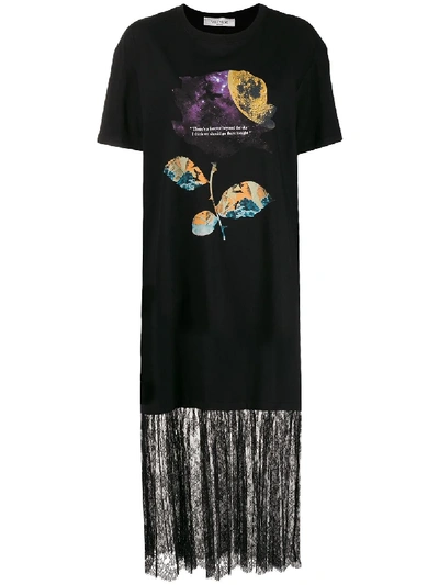 Valentino X Undercover Cosmos Rose-print T-shirt Dress In 黑色