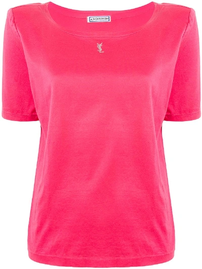 Pre-owned Saint Laurent Embellished Logo T-shirt In Pink