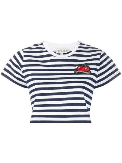 Fiorucci Striped Cherry Crop T-shirt In Blue