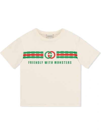 Gucci Kids' Cotton T-shirt With Gg Print In White