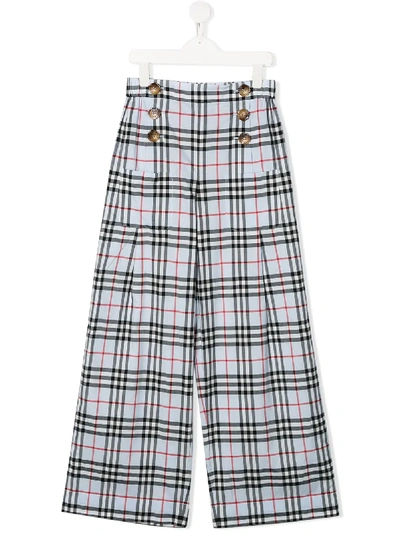Burberry Teen Check Print Trousers In 蓝色